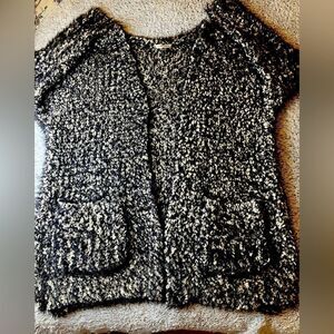 SAINT GREY Cream/Tan / Black Fuzzy Eyelash Knit Cardigan